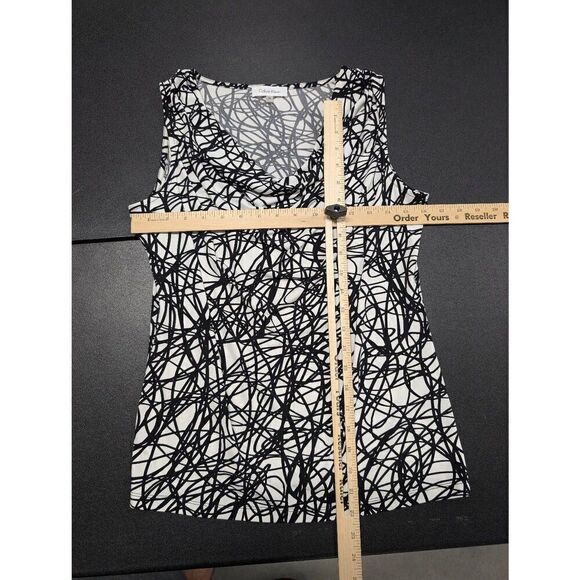 Calvin Klein Black White Abstract Print Cowl Neck Sleeveless Blouse Stretch Wome - Picture 5 of 5